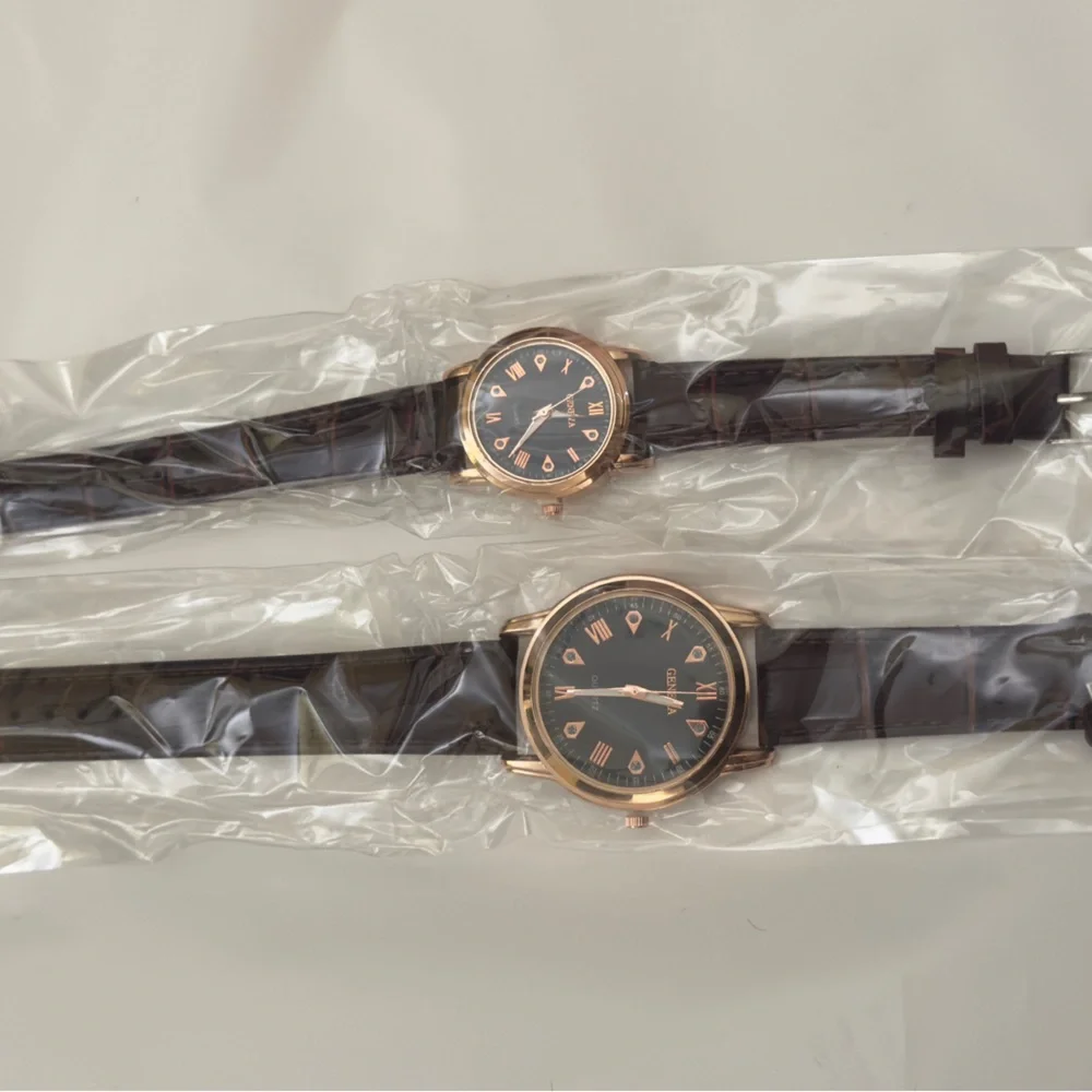 2 Pieces Elegant Brown and Gold Men/ Women's Watch